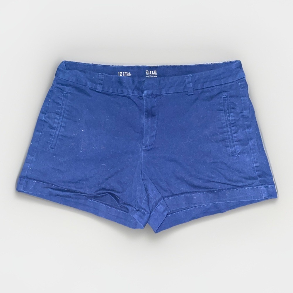 A.n.a Women's Twill Shorts Chino Navy Blue 12 Cotton/spandex‎
